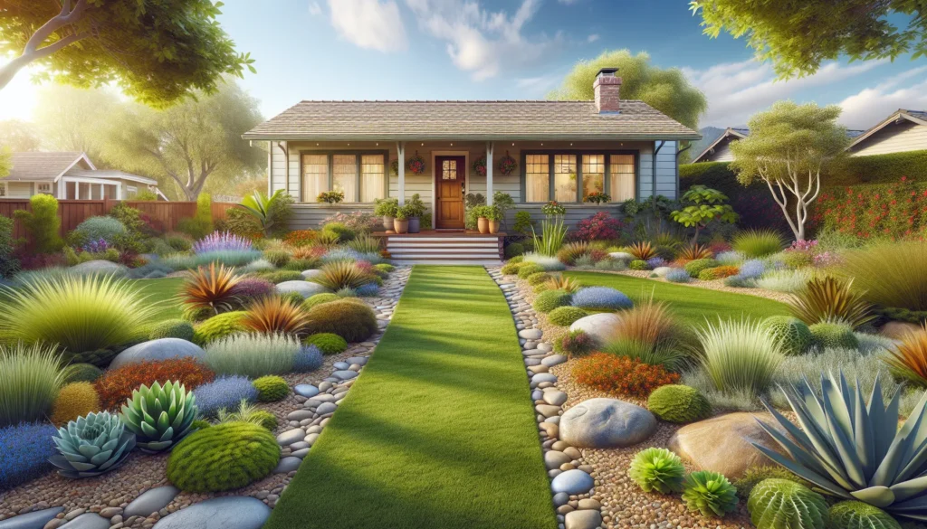 front yard ranch style landscaping